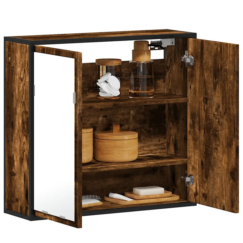 Armoire à miroir murale moderne 65 x 20 x 60 cm rangement pratique style industriel en bois d’ingénierie chêne fumé 02_0049649