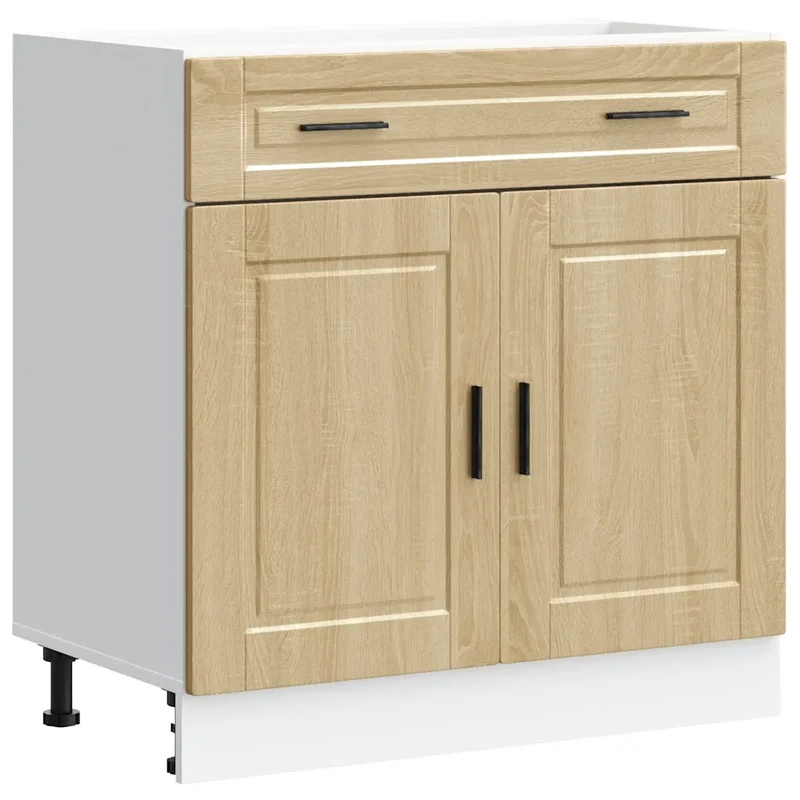 Armoire de cuisine optimisée rangement 80 x 46 x 81,5 cm pieds réglables style contemporain en bois d'ingénierie chêne sonoma 02_0050285