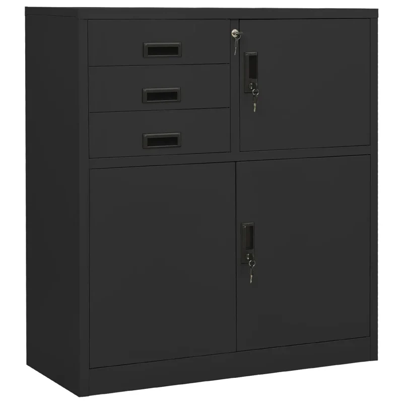 Armoire de bureau avec étagère réglable rangement 90 x 40 x 102 cm design moderne en acier anthracite 02_0046906