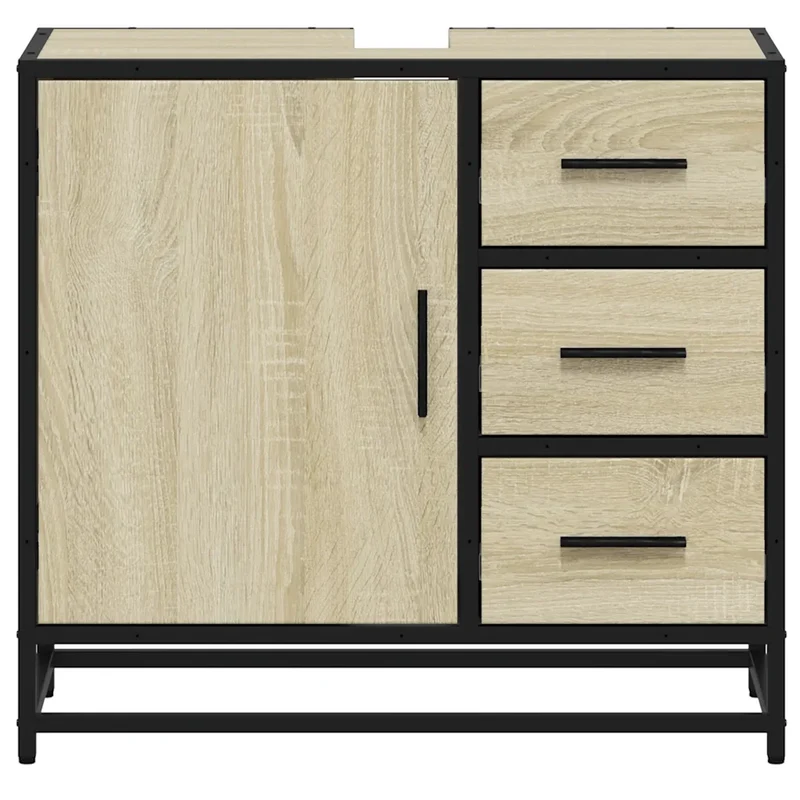 Armoire lavabo de salle de bain rétro avec rangement 65 x 33 x 60 cm en bois d'ingénierie chêne sonoma 02_0049662