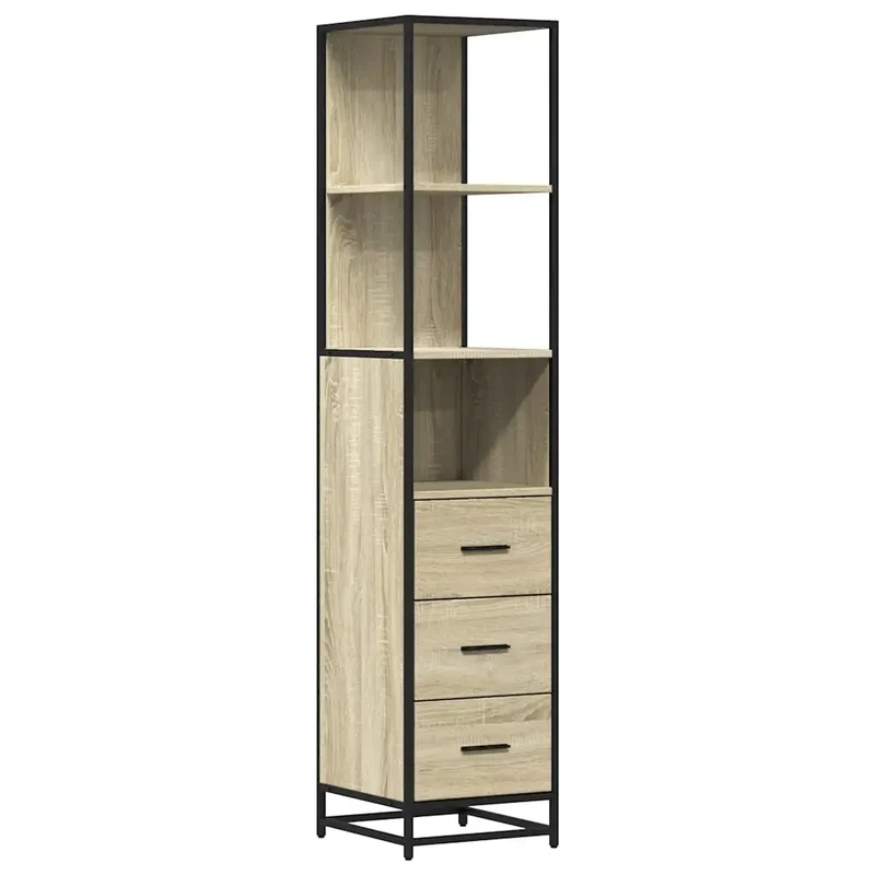 Armoire de salle de bain avec rangement design vintage 35 x 37,5 x 166 cm en bois d'ingénierie chêne sonoma 02_0049639