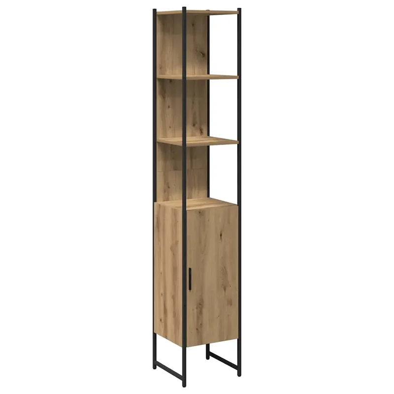 Armoire de salle de bain moderne gain de place avec étagères design chic 33 x 33 x 185,5 cm en bois d'ingénierie chêne artisanal 02_0051856