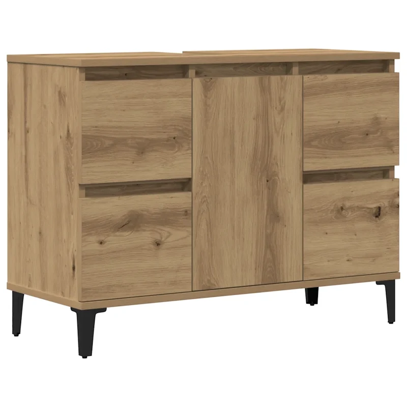 Armoire d'évier design moderne salle de bain 80 x 33 x 60 cm pratique avec 4 tiroirs en bois d'ingénierie chêne artisanal 02_0051054