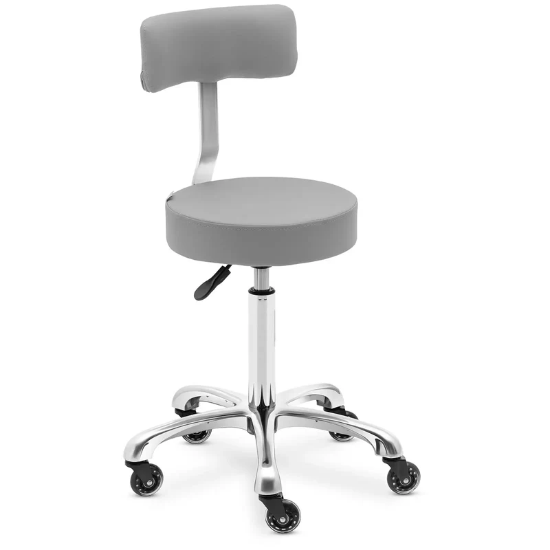 Tabouret de coiffeur à roulettes avec dossier 540 720 mm gris foncé alliage d'aluminium pvc pu contreplaqué mousse synthétique gris foncé 14_0010069