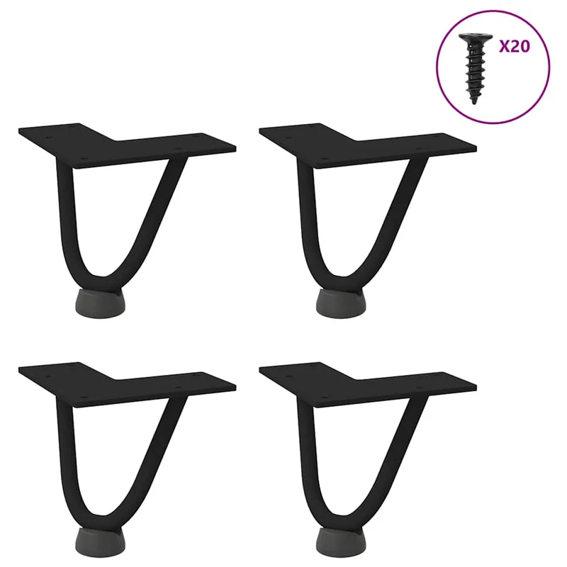 Lot de 4 pieds en épingle à cheveux pour table basse design moderne 10 x 12 x 12 cm en acier massif noir 02_0056707