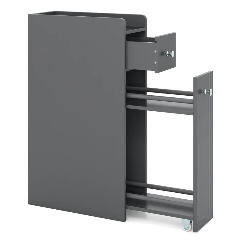 Armoire de rangement étroite pour salle de bain 40 x 18 x 70 cm avec tiroir coulissant sur roulettes moderne en MDF gris 20_0018301