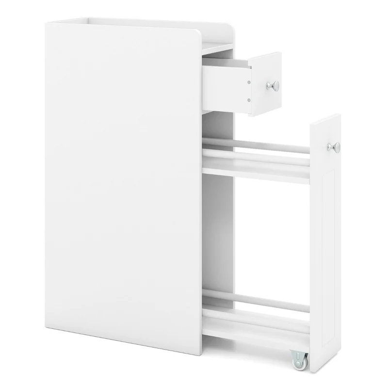 Armoire de rangement étroite pour salle de bain 40 x 18 x 70 cm tiroirs coulissants modernes en MDF blanc 20_0018971