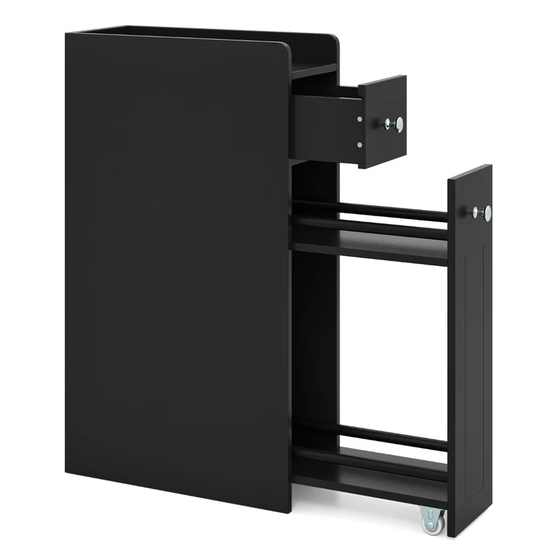 Armoire de rangement étroite 40 x 18 x 70 cm avec tiroirs coulissants pour salle de bain design moderne en MDF noir 20_0020117