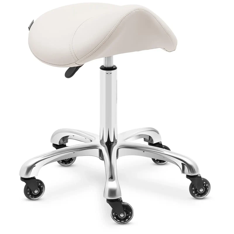 Tabouret selle de cheval 570 750 mm 150 kg beige alliage d'aluminium PVC PU contreplaqué mousse synthétique beige 14_0010085