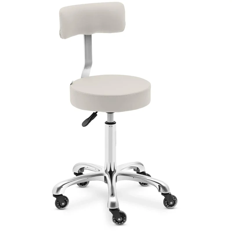 Tabouret de coiffeur à roulettes avec dossier alliage d'aluminium PVC PU contreplaqué mousse synthétique beige 14_0010068