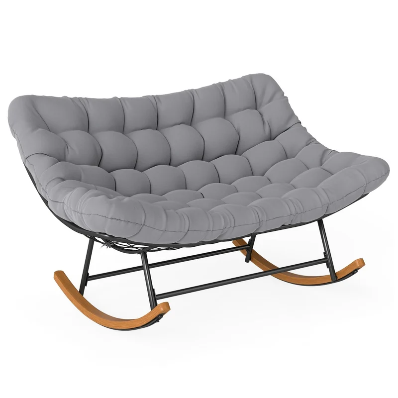 Fauteuil à bascule double 150 x 110,5 x 81 cm pour 2 personnes ergonomique avec coussin épais style moderne en métal gris 20_0017488