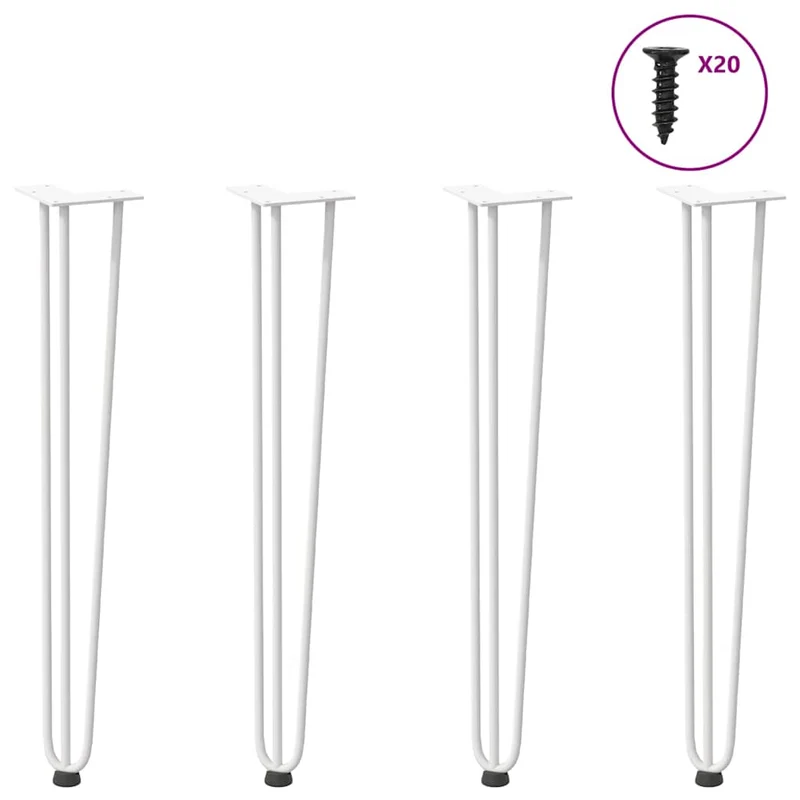 Lot de 4 pieds en épingle à cheveux pour console bureau 72 x 12 x 12 cm avec patins réglables design moderne en acier blanc 02_0056744