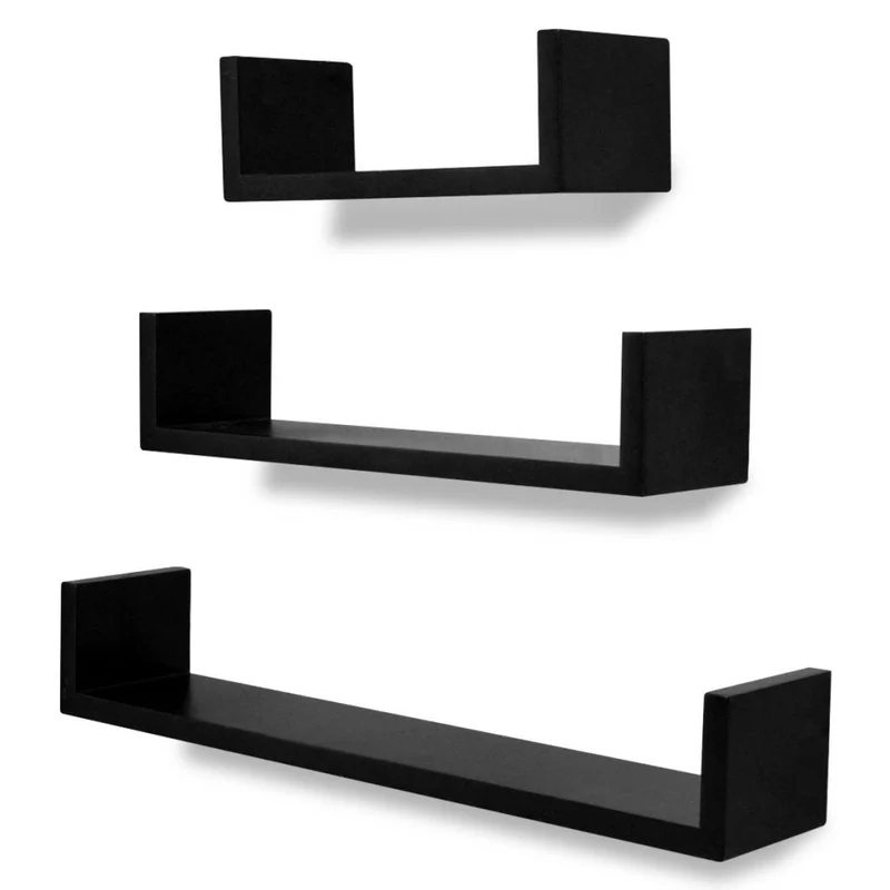 Étagère armoire meuble design 3 murales mdf noir pour dvd/livres 2702101/2