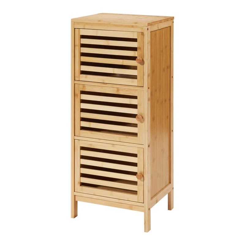 Armoire étagère meuble de rangement d'appoint 82 x 33 x 27cm bambou naturel 03_0008867