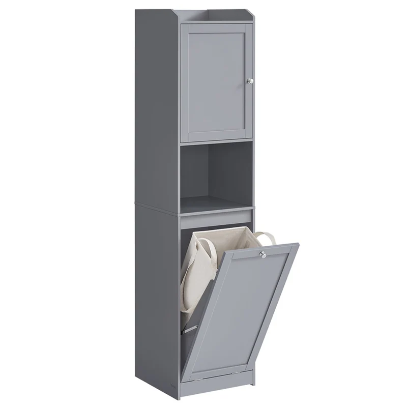 Meuble de salle de bain panier à linge placard de rangement haut sac intérieur amovible avec poignées compartiment avec porte 40 x 40 x 170 cm gris 12_0006488