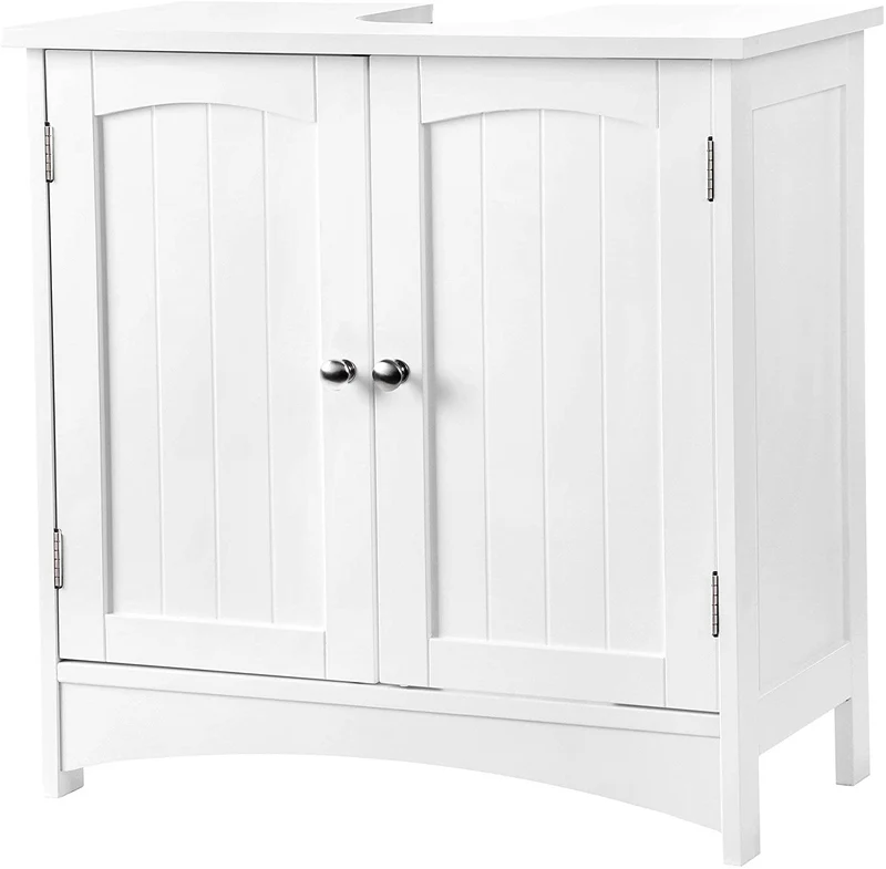 Meuble sous lavabo armoire de rangement 2 portes battantes 2 casiers 1 séparateur amovible anti-humidité 60 x 30 x 60 cm blanc 12_0000680