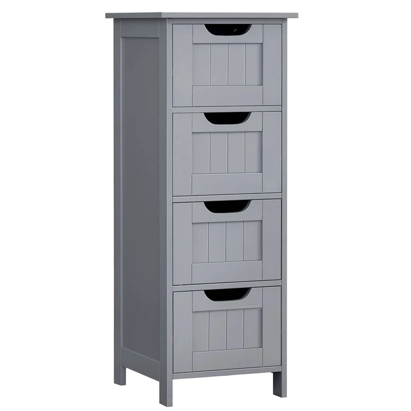 Meuble de salle de bain sur pieds placard de rangement avec 4 tiroirs commode 30 x 30 x 82 cm pour salon cuisine et couloir gain de place gris 12_0006507
