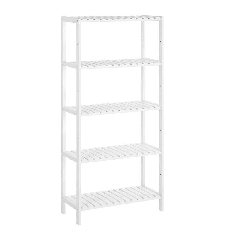 Étagère salle de bain à 5 niveaux support cuisine en bambou avec 9 hauteurs ajustables présentoir multifonctionnel pour salon couloir 60 x 26 x 130 cm blanc 12_0003137