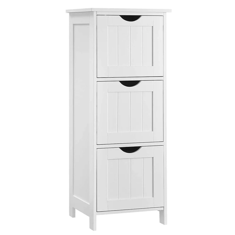 Meuble de rangement tour à à 3 tiroirs placard 3 niveaux colonne 81 cm pour salle de bain salon chambre cuisine style nordique scandinave blanc mat 12_0002749