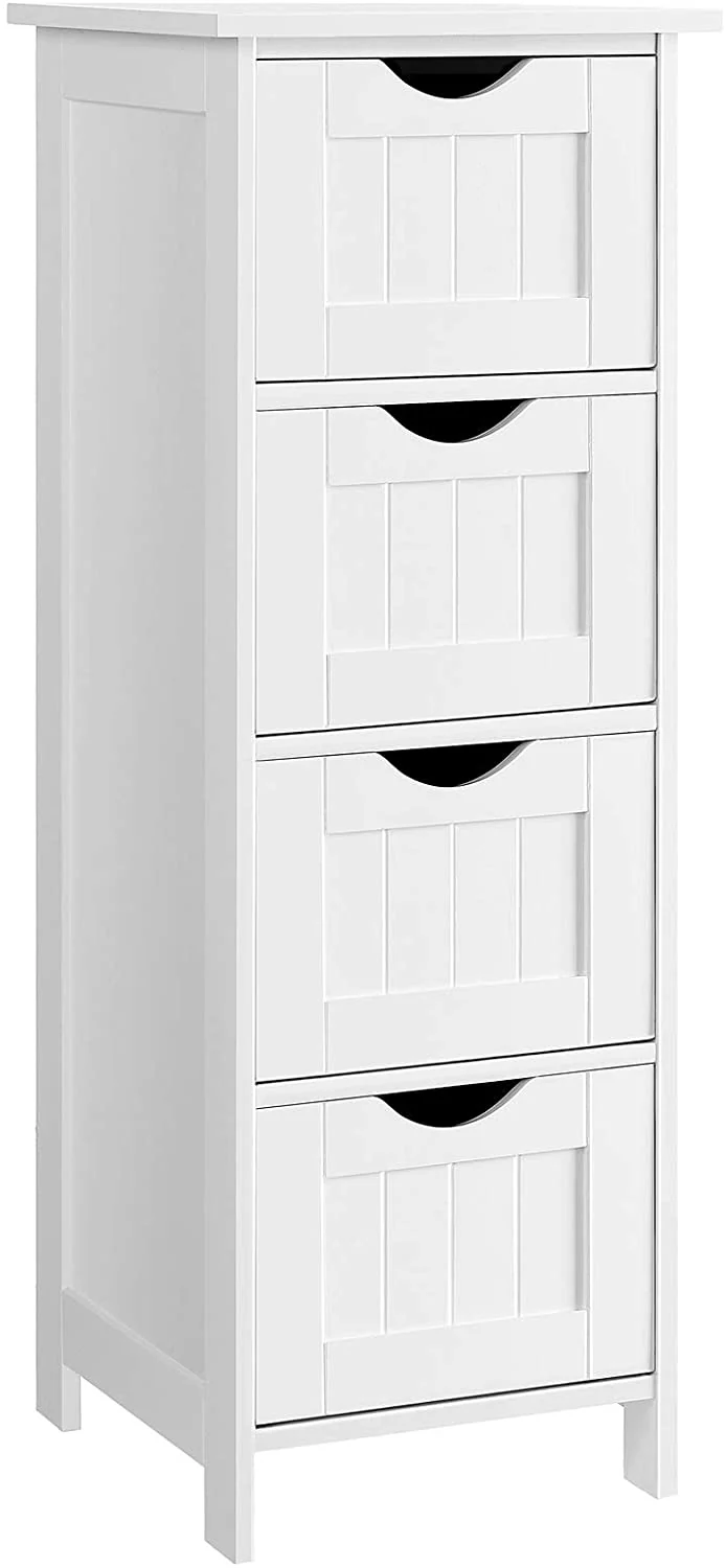 Meuble de salle de bain sur pieds meuble de rangement avec 4 tiroirs 30 x 30 x 82 cm pour salon cuisine et couloir blanc 12_0000712