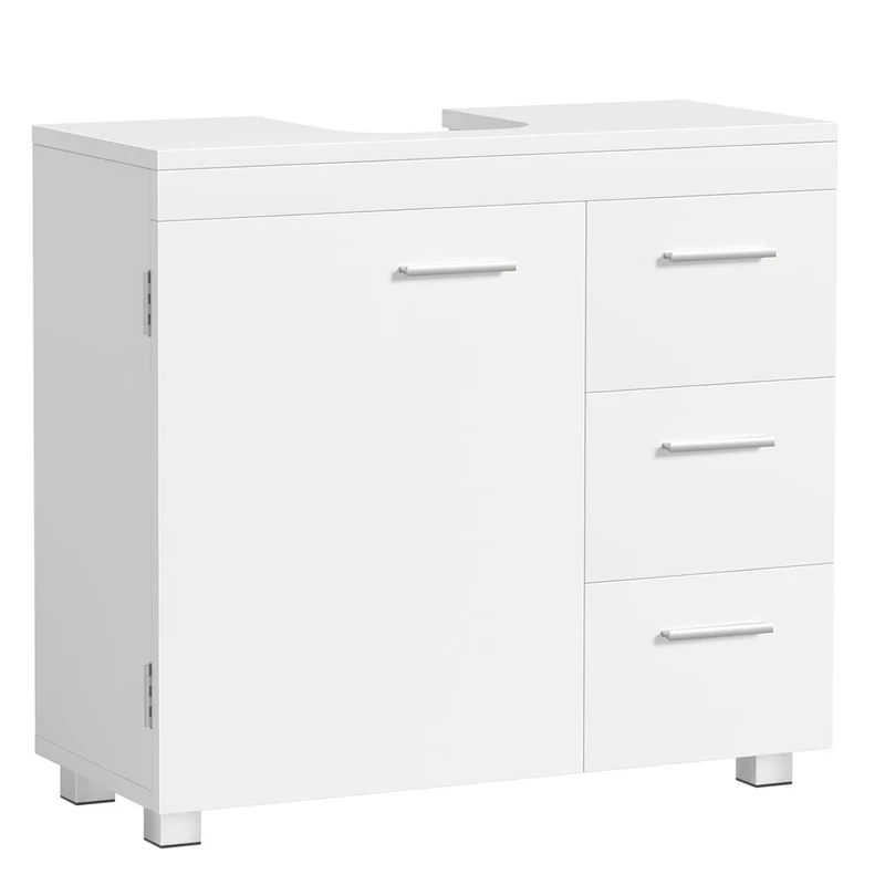 Meuble sous lavabo 30 x 70 x 64 cm meuble de salle de bain 3 tiroirs latéraux 2 compartiments derrière la porte adapté aux lavabos sur colonne avec pieds 12_0006536