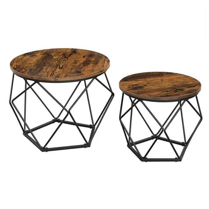 Tables basses lot de 2 tables d'appoint tables de salon bouts de canapé cadre en acier robuste pour salon chambre style industriel marron rustique et noir 12_0002952