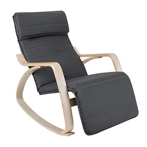 Fauteuil à bascule chaise berçante avec repose-pieds réglable à 5 niveaux avec oreiller housse en coton capacité de charge 150 kg gris 1112007