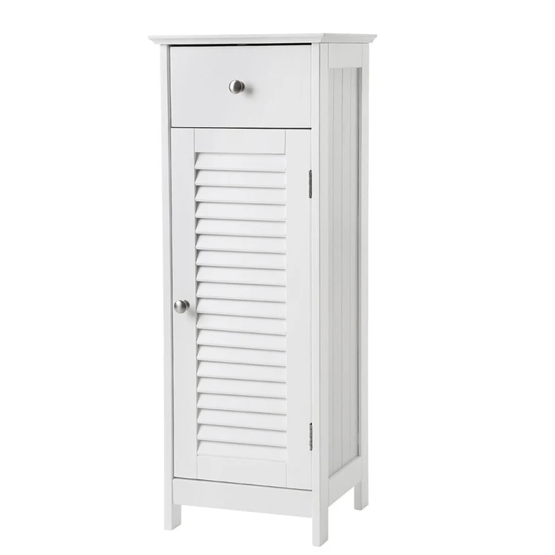 Meuble de salle de bain sur pied meuble de rangement armoire d'angle 1 tiroir blanc 12_0006496