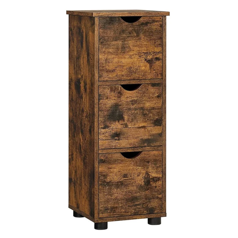 Meuble de salle de bain armoire de rangement tour à 3 tiroirs placard 3 niveaux colonne 30 x 30 x 80 cm pour salle de bain salon chambre cuisine marron 12_0006468