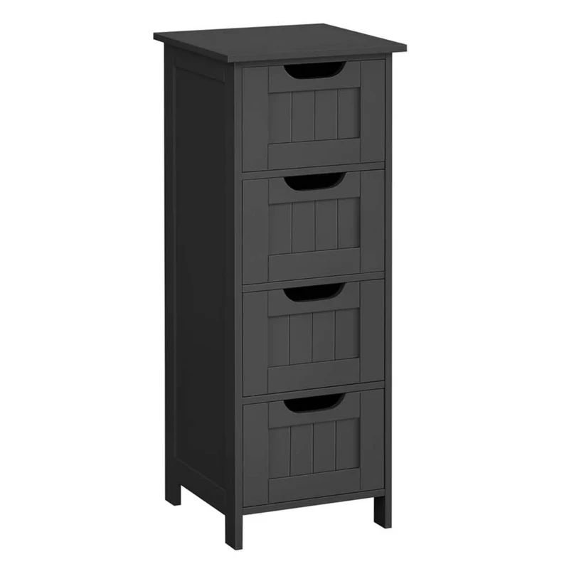 Meuble de salle de bain sur pieds placard de rangement avec 4 tiroirs commode 30 x 30 x 82 cm pour salon cuisine et couloir gain de place gris 12_0006509
