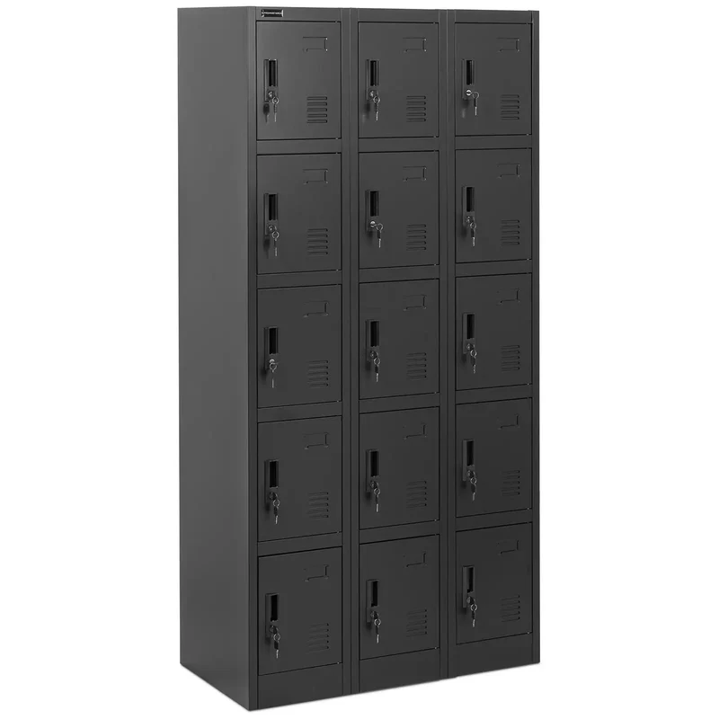 Casier vestiaire métallique 15 compartiments verrouillable 200 kg acier anthracite noir 14_0008544