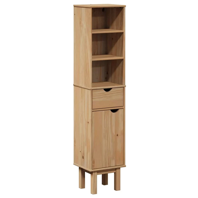 Armoire de salle de bain design rustique rangement ergonomique 35 x 30 x 159 cm en bois massif miel 02_0057610
