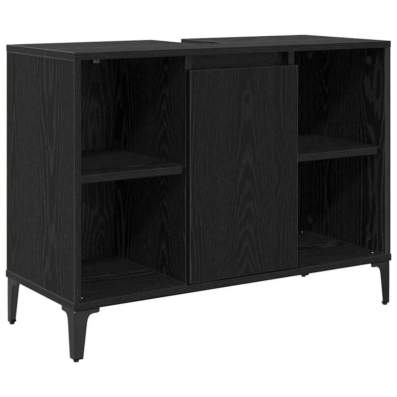 Armoire d'évier rectangulaire rustique pratique salle de bain 80 x 33 x 60 cm en bois d'ingénierie chêne noir 02_0052712