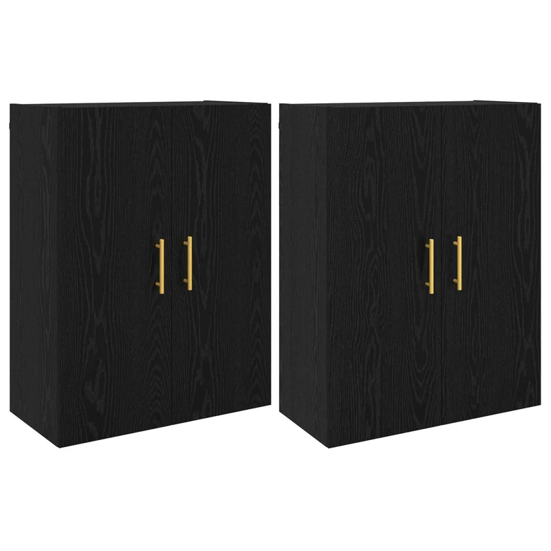 Lot de 2 armoires murales modernes avec 4 portes rangement optimisé 69,5 x 34 x 90 cm en bois d'ingénierie chêne noir 02_0056042