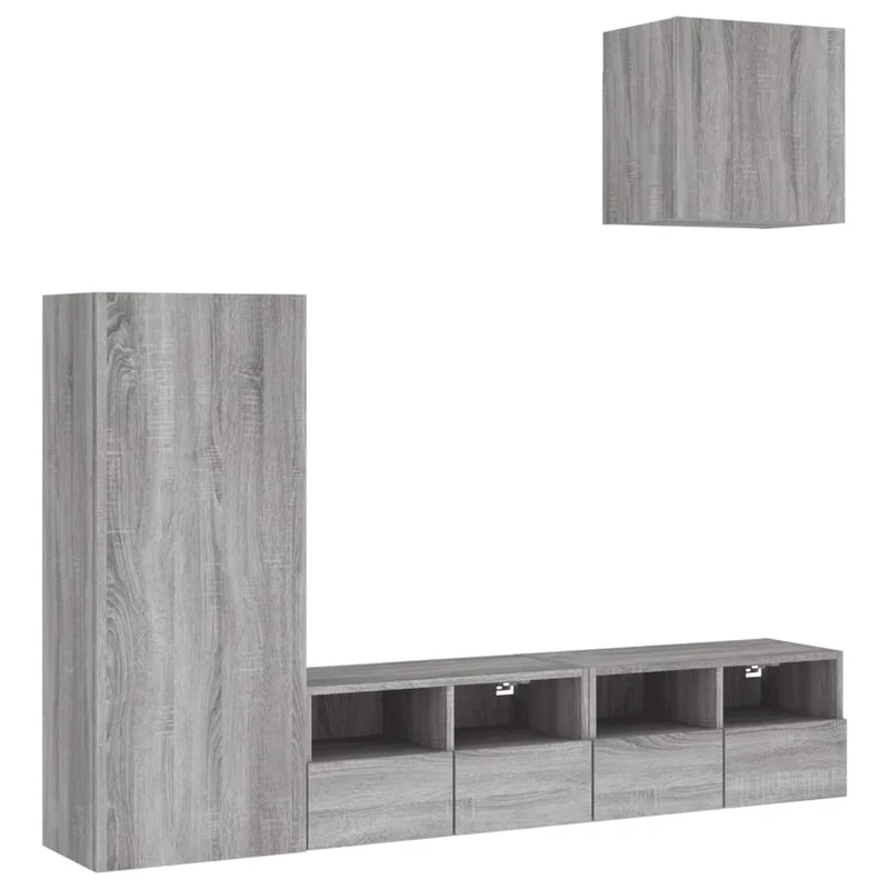 Meubles TV multimédia étagère télévision buffet téléviseur salle à manger salon chambre 4 pièces sonoma bois d'ingénierie gris 02_0029247