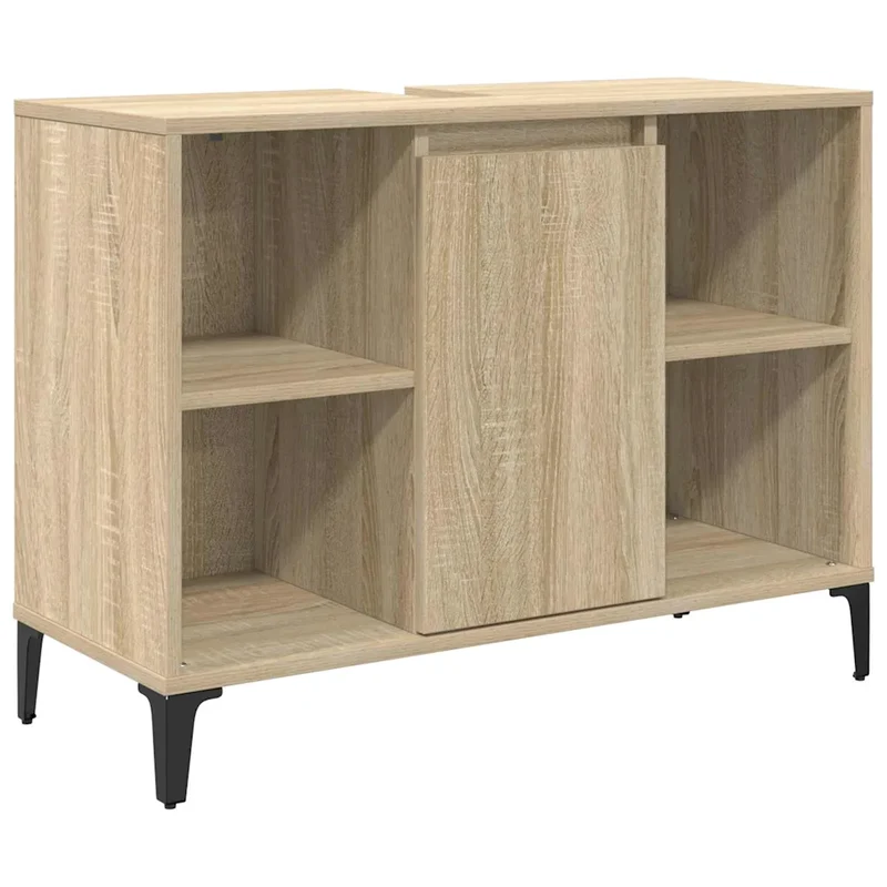 Armoire d'évier rustique avec étagère 80 x 33 x 60 cm grand espace de stockage salle de bain en bois d'ingénierie chêne sonoma 02_0052711