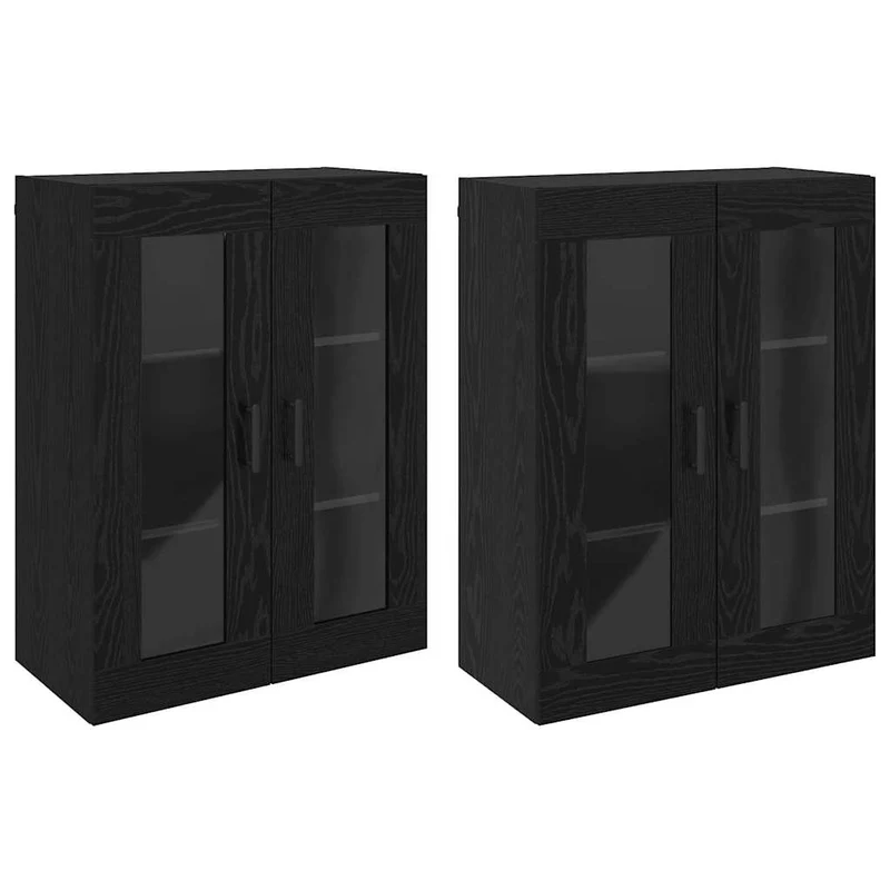 Lot de 2 armoires murales modernes avec portes en verre 69,5 x 34 x 90 cm en bois d'ingénierie chêne noir 02_0056069