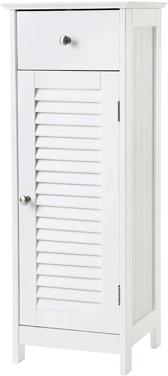 Meuble de salle de bain sur pied rangement armoire d'angle 1 tiroir MDF blanc 12_0000721