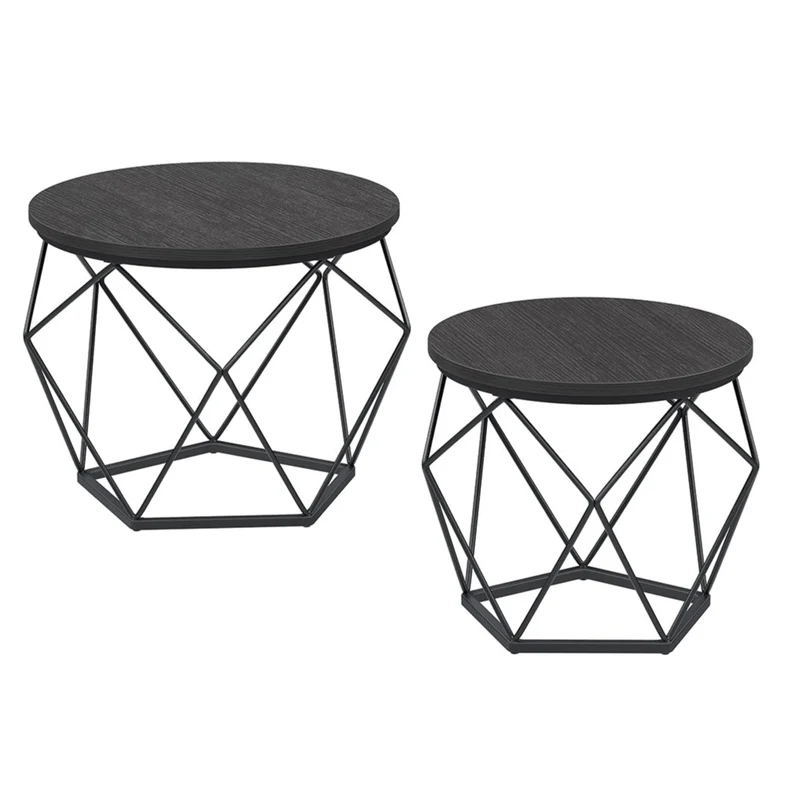 Lot de 2 tables d'appoint 50 x 40 cm panneaux d’aggloméré acier noir 12_0006249