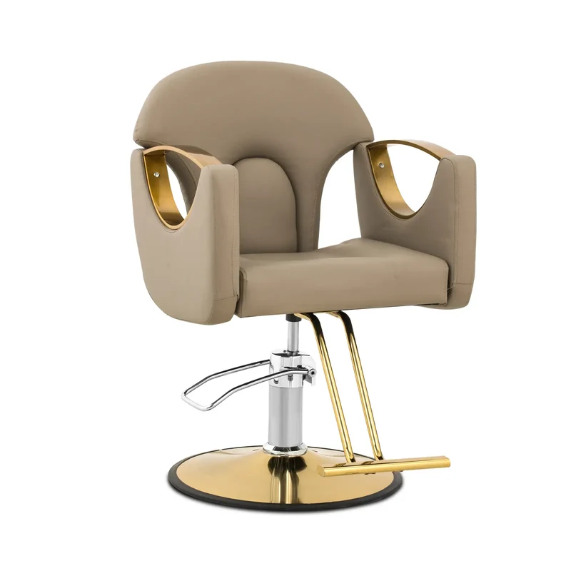 Fauteuil de coiffure professionnel avec repose-pieds 65 cm 180 kg acier inoxydable PU beige 14_0008973