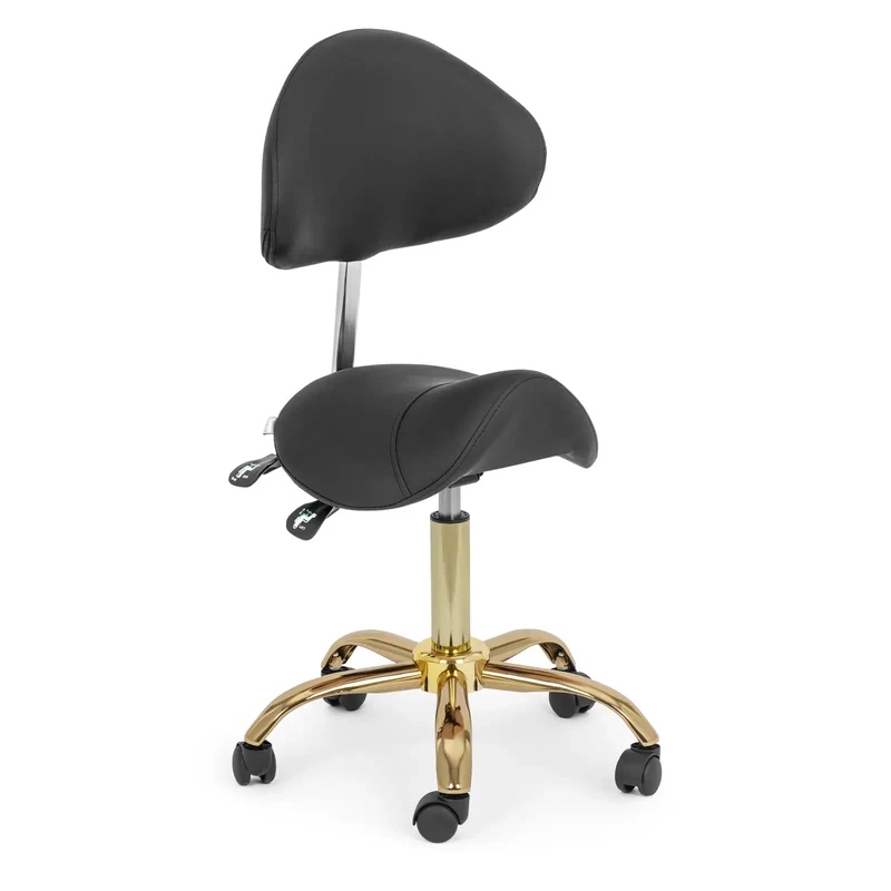 Siège selle 55 - 69 cm 150 kg PVC acier chromé mousse noir doré 14_0009940