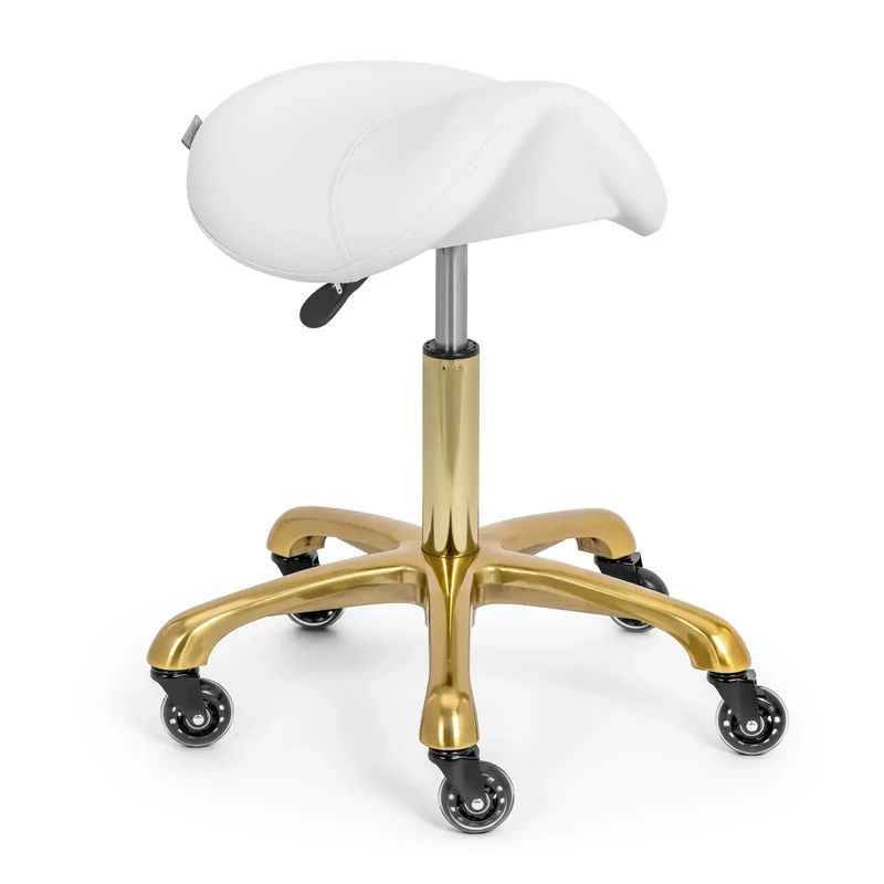 Tabouret selle de cheval 150 kg alliage d'aluminium PVC PU contreplaqué mousse synthétique doré blanc 14_0010083