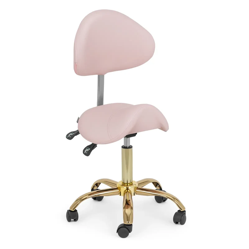 Siège selle 55 - 69 cm 150 kg PVC acier chromé mousse rose pâle doré 14_0009941
