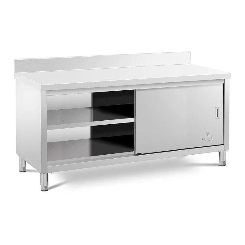 Meuble bas en acier inoxydable plan de travail cuisine armoire avec portes coulissantes avec dosseret 180 x 70 cm capacité de 600 kg 14_0005092