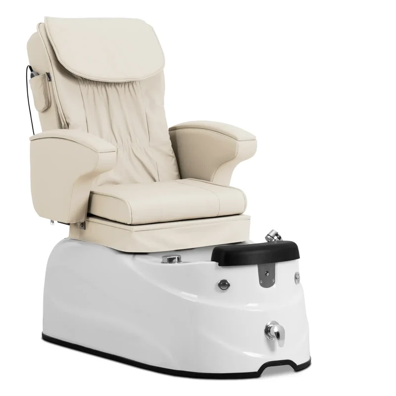 Fauteuil pédicure électrique avec bain de pieds éclairé et fonction de massage 105 watts 150 kg crème blanc 14_0009023