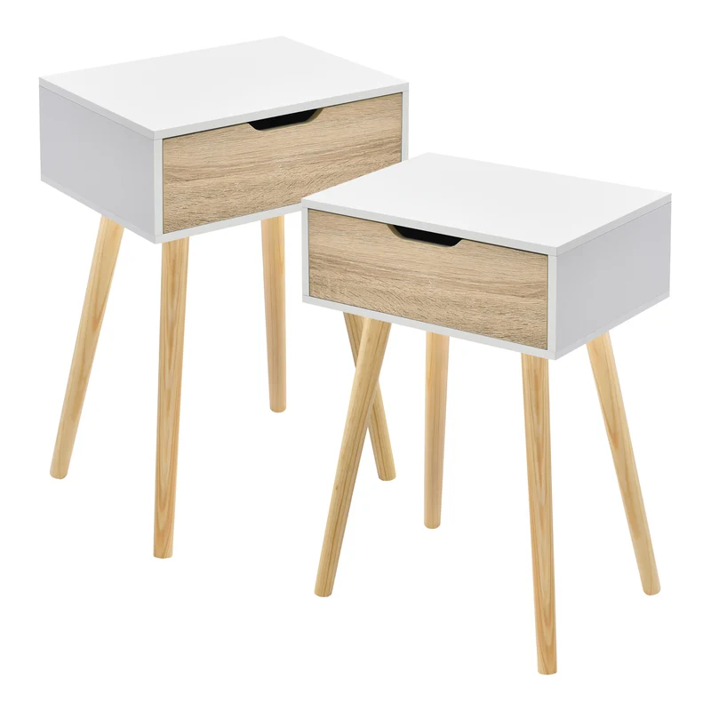 Lot de 2 tables d'appoint 60 x 40 x 30 cm blanc effet chêne 03_0009718