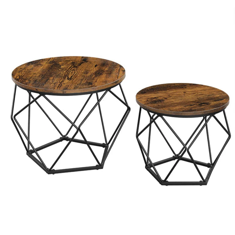 Lot de 2 tables d'appoint panneaux d’aggloméré acier marron 12_0006247