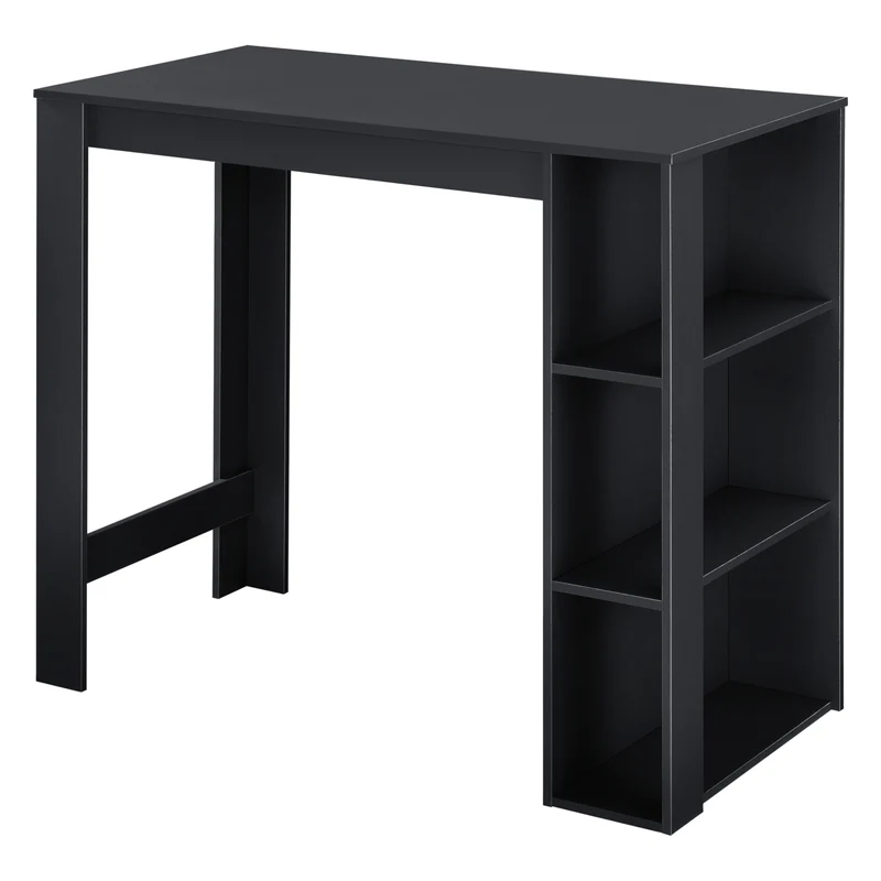 Table de bar design avec surfaces de rangement table bistrot avec 3 étagères panneaux de particules 110 x 50 x 103 cm noir 03_0006207