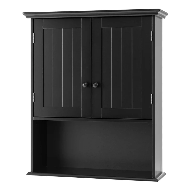 Armoire murale de salle de bain 60 x 20 x 70,5 cm avec étagères réglables et grand rangement style épuré en MDF noir 20_0010299