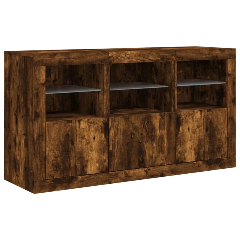 Buffet bahut commode armoire meuble de rangement organisateur cuisine salle de séjour salon avec lumières LED 123 x 37 x 67 cm marron 02_0029867